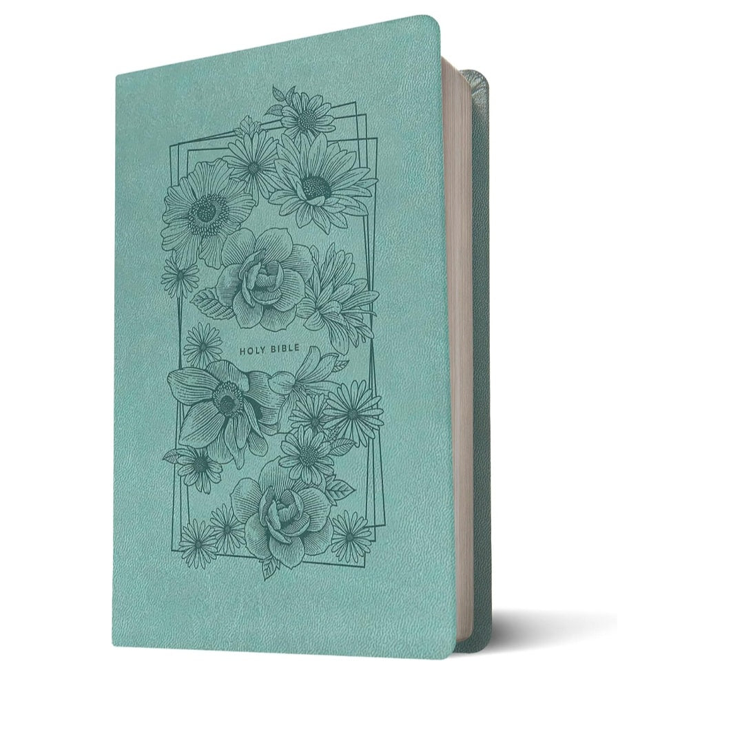 NLT Floral Engraved Bible in Turquoise